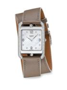 Hermes Watches Cape Cod Diamond, Mother-of-pearl & Leather Double-wrap Strap Watch