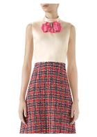 Gucci Sleeveless Tweed Check Dress With Bow