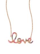 Sydney Evan Large Rainbow Love Ruby, Sapphire, Emerald & 14k Rose Gold Necklace