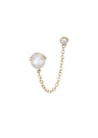 Zoe Chicco 14k Yellow Gold Linked Diamond & 4mm Pearl Prong Double Hole Earring