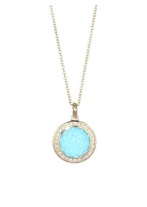 Ippolita Lollipop 18k Yellow Gold, Clear Quartz Over Turquoise & Diamond Mini Pendant Necklace