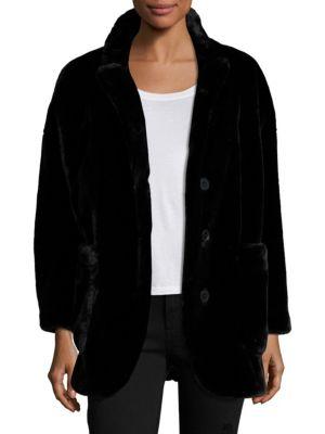 The Kooples Solid Faux Fur Long Sleeve Coat