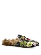 Gucci Princetown Fur-lined Floral Jacquard Heart Slippers