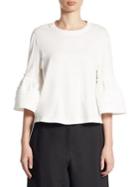 See By Chloe Embroidered Bell-sleeve Cotton Top