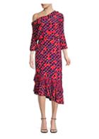 Saloni Lexie Asymmetric Printed Ruffled Midi Dress