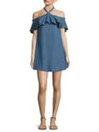 Alice + Olivia Alexia Off-the-shoulder Chambray Halter Dress