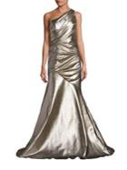 Carmen Marc Valvo Ruched One-shoulder Gown