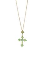 Nayla Arida 18k Yellow Gold Emerald Tsavorite Cross Pendant Necklace