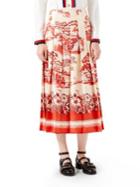 Gucci Porcelain Garden-print Pleated Silk Skirt