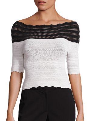 Yigal Azrouel Two-tone Off-the-shoulder Knit Top