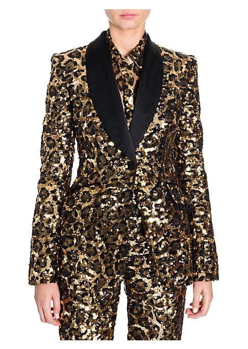 Dolce & Gabbana Leopard Print Sequin Shawl Collar Jacket