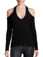 Roi Le Sexy Ribbed Cashmere Cold Shoulder Pullover