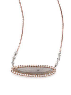 Meira T Labradorite, Diamond & 14k Rose Gold Oval Pendant Necklace
