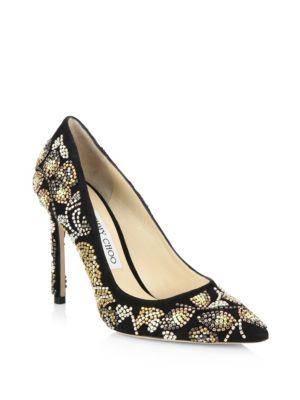 Jimmy Choo Romy 100 Embroidered Suede Pumps