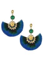 Gas Bijoux Serti 24k Gold-plated & Peacock Feather Fan Earrings