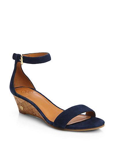 Tory Burch Savannah Suede Cork Wedge Sandals