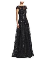 Naeem Khan Illusion Embroidered Short-sleeve Gown