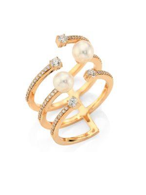 Hueb Rainbow White Freshwater Pearl, Diamond & 18k Yellow Gold Ring