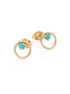 Zoe Chicco Small Circle Turquouise & 14k Yellow Gold Stud Earrings