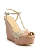 Sergio Rossi Edwige Patent Leather T-strap Platform Wedge Sandals