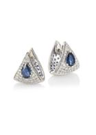 Hueb Spectrum 18k White Gold Sapphire & Diamond Triangle Huggie Earrings
