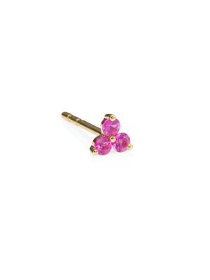 Ef Collection Pink Sapphire & 14k Yellow Gold Trio Single Stud Earring