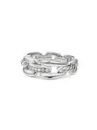 David Yurman Wellesley Link Pave Diamonds & Sterling Silver Stax Chain Link Ring