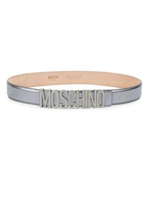 Moschino Metallic Logo Leather Belt
