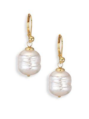 Majorica Gold Vermeil Sterling Silver & 12mm White Baroque Pearl Huggie Drop Earrings
