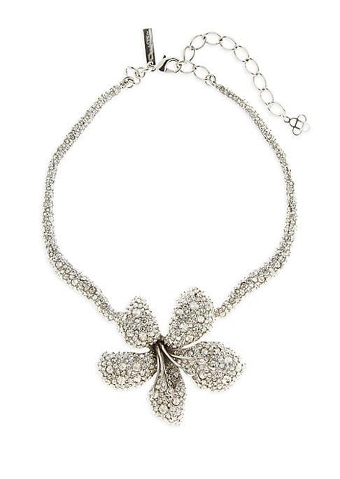 Oscar De La Renta Pave Flower Pendant Necklace