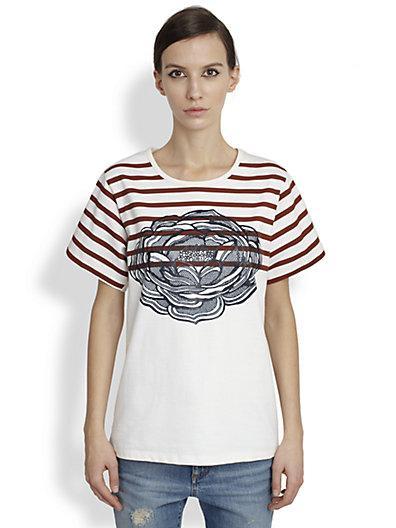 Stella Mccartney Floral Print Striped Tee