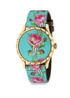 Gucci Goldplated & Floral Leather-strap Watch