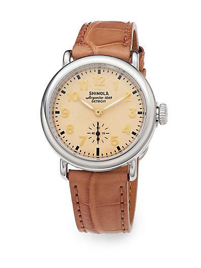 Shinola Runwell Stainless Steel & Alligator Strap Watch/tan