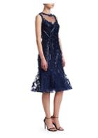 Teri Jon By Rickie Freeman Beaded Floral Applique Midi Dress