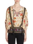 The Kooples Embroidered Grommet Floral-print Top