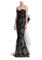 Marchesa Strapless Metallic Corded Lace Gown