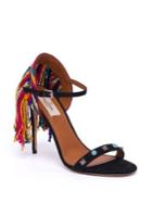 Valentino Rockstud Rolling Embroidered Fringed Suede Sandals