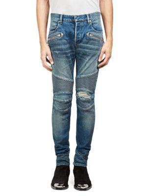 Balmain Distressed Moto Skinny Jeans