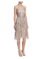 David Meister Feather-accented Halter Dress