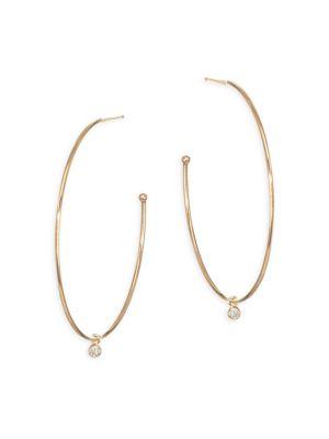 Zoe Chicco Bezel Diamonds Diamond & 14k Yellow Gold Hoop Earrings