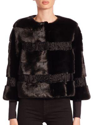 Carmen Marc Valvo Cropped Mink & Lamb Fur Jacket