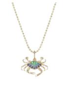 Sydney Evan 14k Gold Blue Diamond Sapphire & Emerald Crab Charm Pendant Necklace