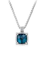 David Yurman Chatelaine Pave Bezel Pendant Necklace With Hampton Blue Topaz And Diamonds