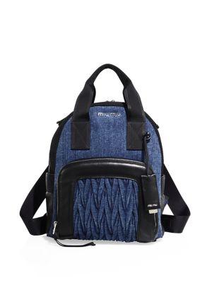 Miu Miu Leather Trim Denim Backpack