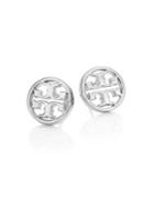 Tory Burch Logo Circle Stud Earrings/silvertone