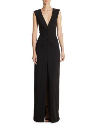 Halston Heritage V-neck Ruch Floor-length Gown