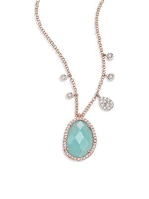 Meira T Light Amazonite, Diamond, 14k Rose Gold & 14k White Gold Pendant Necklace