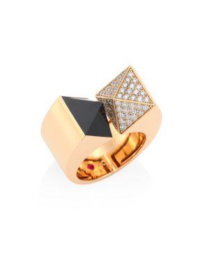 Roberto Coin Prive Pyramid Diamond, Black Jade & 18k Rose Gold Ring