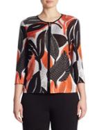 Stizzoli, Plus Size Leaf Printed Knitted Jacket