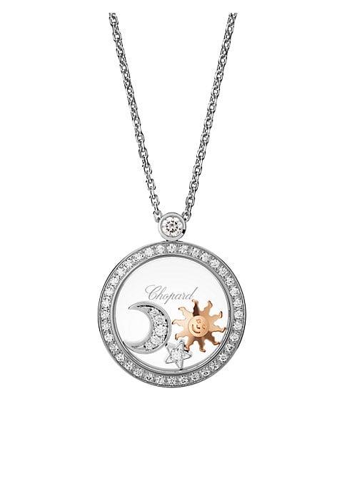 Chopard Happy 18k White Gold & Diamond Movable Charm Pendant Necklace